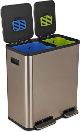 Vista 12 de SIMPLI-Magic Cubo de basura con pedal de 16 galones (60L), cubo de basura de cocina de doble compartimento con contenedores de basura y reciclaje