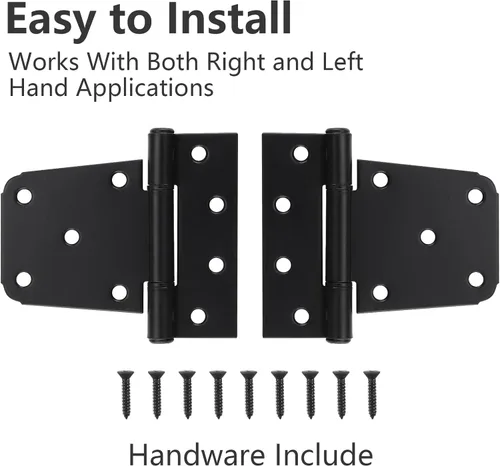 Vista 6 de Bisagras de puerta resistentes, paquete de 4, bisagras de puerta de granero negras de 3.5 pulgadas, bisagras de puerta de metal para puertas