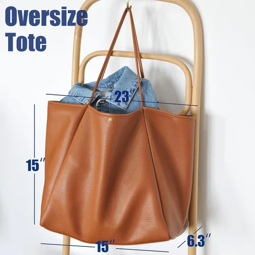 Vista 3 de HOXIS Bolso de mano de cuero PU de gran tamaño para mujer, bolso de fin de semana, bolso de viaje
