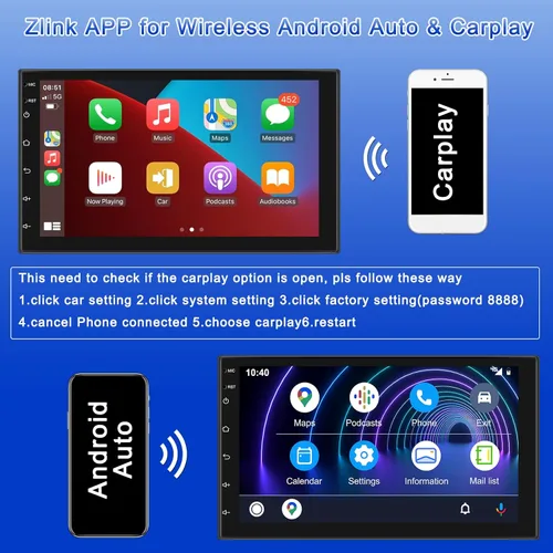 Vista 2 de Apple Carplay Android Auto Dual DIN Android 11 Car Stereo Hikity 7 pulgadas pantalla táctil radio de coche con Bluetooth GPS navegación HiFi sonido