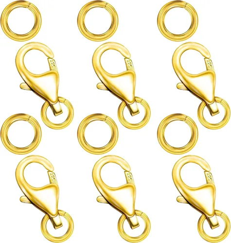 Vista 10 de Cierres de langosta de oro de 18 quilates para hacer joyas, cierre de pinza de langosta de plata de ley 925 con anillos de salto para collares