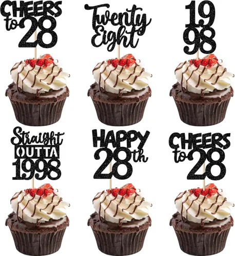 Vista 85 de 30 piezas de decoraciones para pastel de cumpleaños número 10, decoraciones de cupcakes negras con brillo, 10 feliz cumple, directo desde 2016, 10