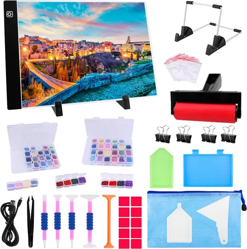 Vista 7 de Almohadilla de luz LED A3 para pintura de diamantes, kit de tablero de luz de arte de diamante Ratukall con caja de luz de brillo ajustable