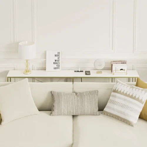 Vista 6 de Masupu Mesa consola de 70.9 pulgadas con toma de corriente, moderna y estrecha mesa de sofá larga detrás del sofá, mesa de entrada delgada con marco