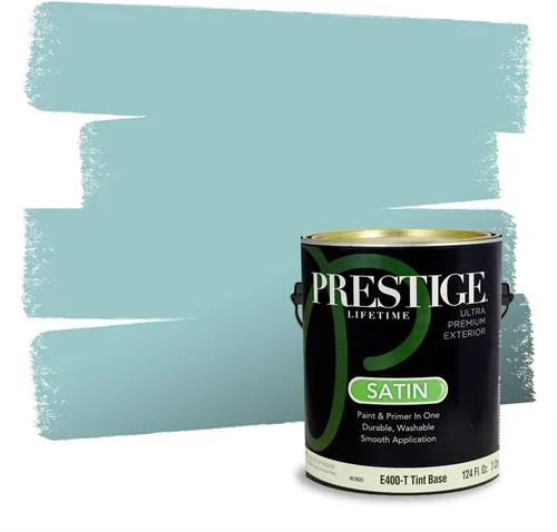 Vista 60 de Prestige Paints - Pintura exterior e imprimación en uno, 1 galón, plano, coincidencia comparable con Behr Misty Isle, P500-N-MQ5-62