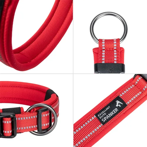 Vista 5 de EXCELLENT ELITE SPANKER Collar reflectante para perro, clásico, suave, acolchado, de nailon transpirable, ajustable, con hebilla de liberación Rojo