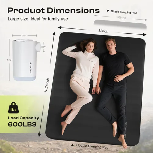 Vista 2 de Almohadilla autoinflable para dormir con bomba de aire eléctrica portátil, almohadilla de espuma viscoelástica de 4 pulgadas para acampar en tienda