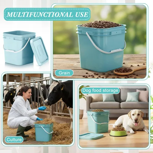 Vista 5 de Mumufy 3 piezas de 13.25 litros de cubeta cuadrada de grado alimenticio con tapa, cubeta cuadrada con asas de plástico para almacenar alimentos