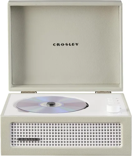 Crosley CR3517A-DU Voyager reproductor de CD portátil retro con altavoces estéreo Bluetooth y radio FM, color Arena