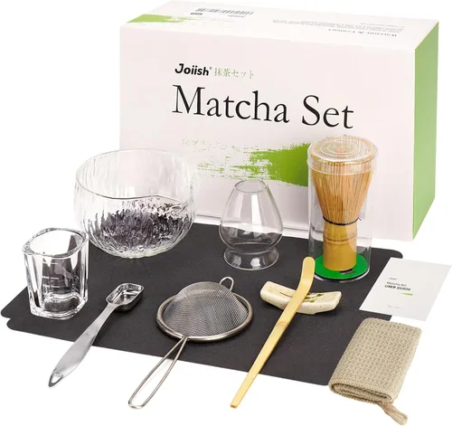 Vista 13 de Joiish Juego de 7 piezas para matcha, juego de batidor y tazón con asa, tamiz para polvo, soporte para batidor, cuchara de bambú y soporte
