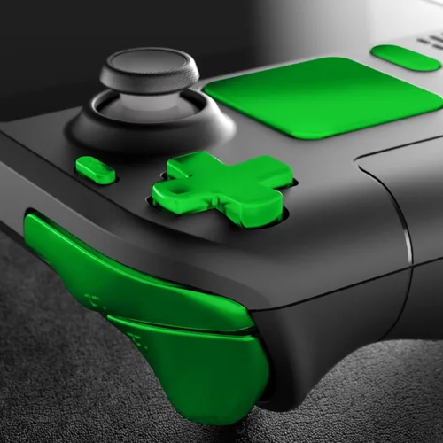 Vista 4 de eXtremeRate Juego completo de botones de repuesto verde cromado para Steam Deck, parachoques ABXY D-pad Trackpad personalizados botones de disparo