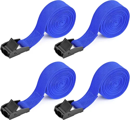Vista 11 de Kshineni Correas de amarre, 4 correas de trinquete de amarre de 1 pulgada x 8.2 pies, correas ajustables de hebilla de leva resistentes para carga