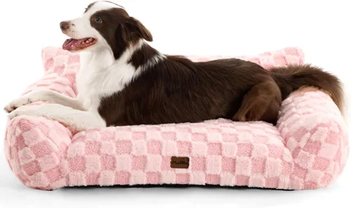 Vista 16 de Made4Pets Sofá cama para interiores de gatos y perros, sofá suave de piel sintética a cuadros, acogedor sofá esponjoso para mascotas con espuma