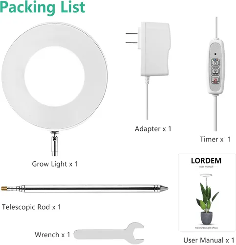 Vista 21 de LORDEM Grow Light, LED Plant Light for Indoor Plants Growing, Full Spectrum Desk Growth Lamp with Automatic Timer for 4H/8H/12H, 4 Dimmable Levels