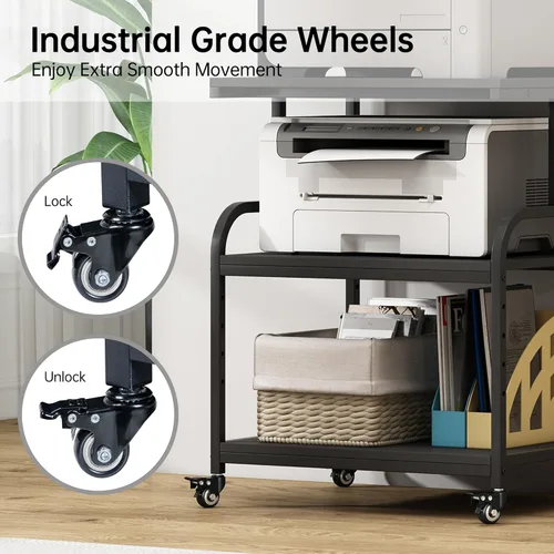 Vista 5 de Fannova Soporte para impresora, 23.6 x 18.9 x 30 pulgadas, mesa de impresora grande con estante de almacenamiento ajustable, carrito de impresora