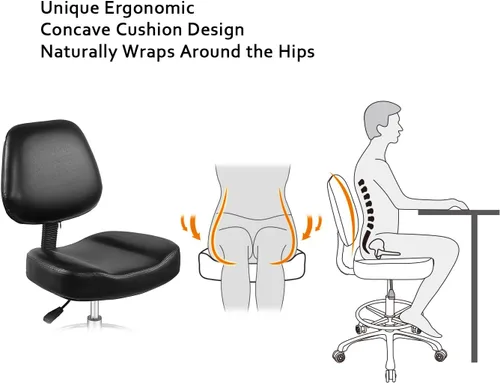 Vista 3 de Silla elevadora, taburete ajustable con respaldo y reposapiés, asiento giratorio, ruedas giratorias para estudio, oficina, salón, mostrador, sillas