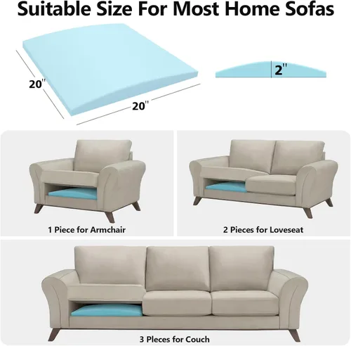 Vista 3 de Soporte de Cojines de Sofá para Asiento Caído de 20 x 20 pulgadas, Almohadillas de Inserción, Tablero de Soporte, Cojín de Asiento de Sofá