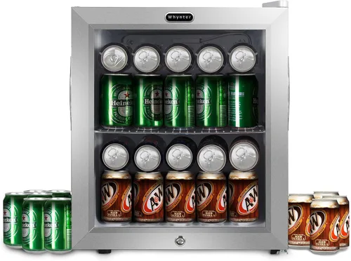Whynter - Refrigerador para bebidas con puerta de cristal de doble capa, Mini refrigerador independiente de 68 latas 1.6 pies cúbicos, BR-062WS,