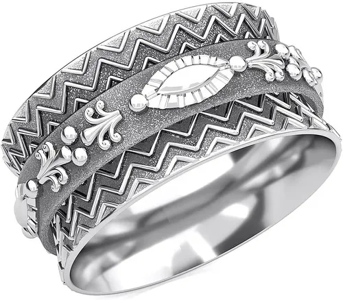 Vista 9 de 925 Sterling Silver Spinner Anxiety Fidget Ring for Women 3 rayas y flores