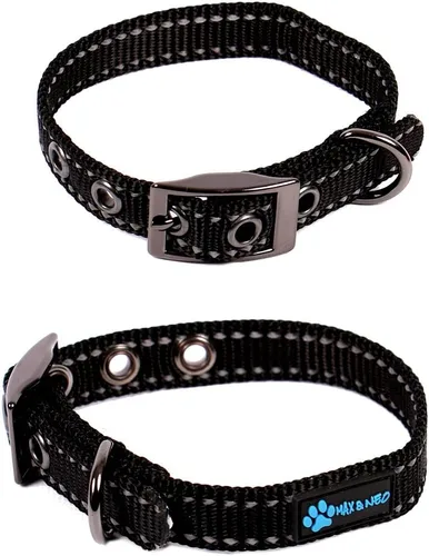 Vista 2 de Max y Neo Max reflectante hebilla metálica – Collar de perro donamos un cuello para un perro Rescue de cada Collar Se Vende, XS, Negro