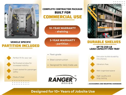Vista 4 de Ranger Design Contractor Van Shelving Paquete para Mercedes Sprinter, 144" WB – DLS-10