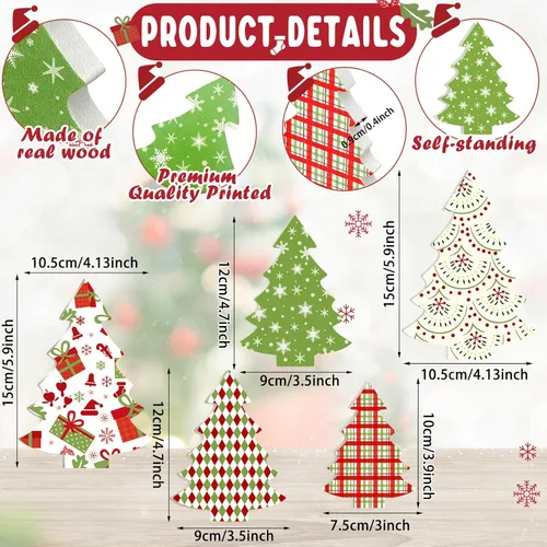 Vista 2 de Huwena 5 piezas de decoración de mesa de Navidad de madera para árbol de Navidad, bandeja escalonada, decoración de centro de mesa, caja de regalo