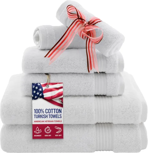 Vista 16 de Juego de toallas American Veteran Towel, de lujo, 6 piezas de algodón 100 % turco para máxima suavidad y absorción, para hotel y spa
