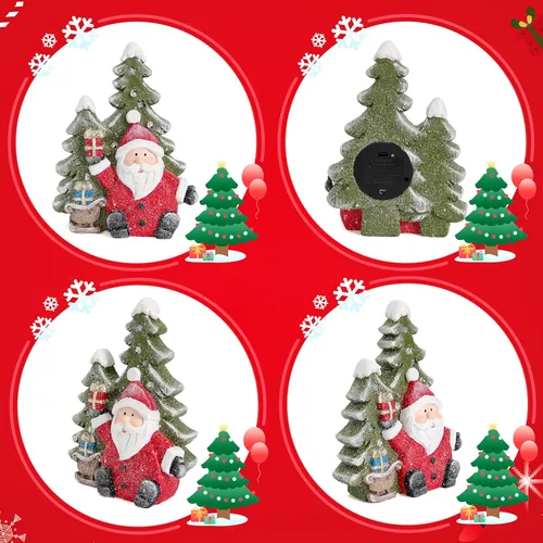 Vista 4 de Estatuas de Papá Noel, decoraciones de Navidad para interiores, estatuas de árbol de Papá Noel de Navidad con luces para decoración navideña