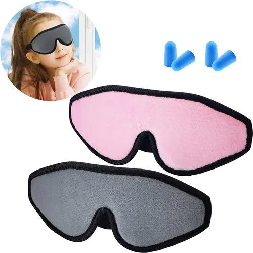 Vista 8 de 2 Piezas Máscaras de Sueño 3D para Niños de Espuma Viscoelástica Contorneada para los Ojos, Cubierta de Ojos para Dormir de Viaje con Correa Azul