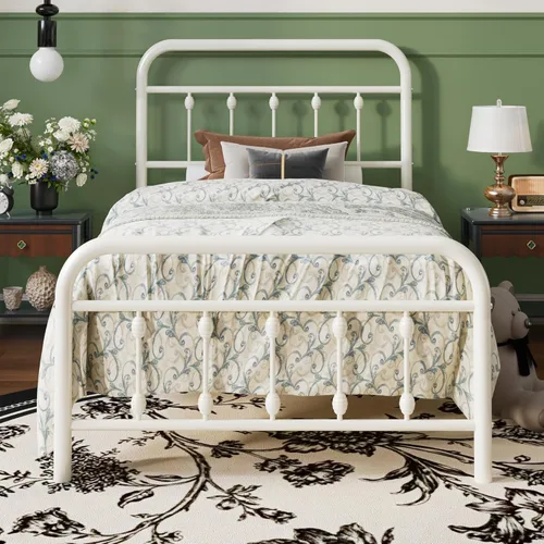 Vista 10 de SHA CERLIN Marco de Cama de Plataforma de Metal Tamaño Twin con Cabecera y Pie de Cama de Hierro Forjado Estilo Victoriano, Fácil Montaje, Negro