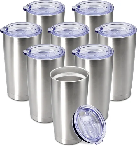 Vista 23 de Vaso de viaje de café de 20 onzas a granel con tapa, acero inoxidable de doble pared aislada al vacío, tazas con recubrimiento en polvo que se