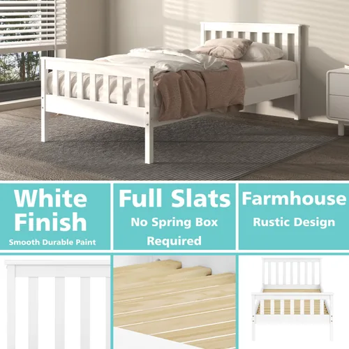 Vista 8 de Urban Home Furniture Classic Shaker Style Farmhouse - Cama de plataforma de pino macizo rústica, base de madera maciza con soporte de listones