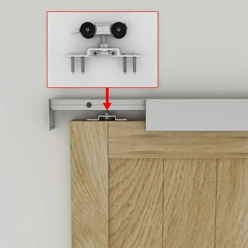 Vista 6 de JUBEST Kit de herrajes para puerta corrediza de granero de 6 pies, riel de caja de aleación de aluminio, herrajes para puerta corredera oculta, riel