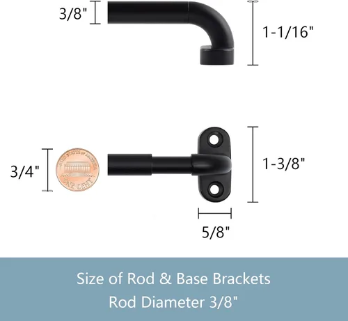 Vista 3 de TYRON - Juego de 2 barras de cortina atornilladas ajustables de 9-12 pulgadas, 3/8 pulgadas de diámetro, mini barra de ventana de luz lateral (negro)