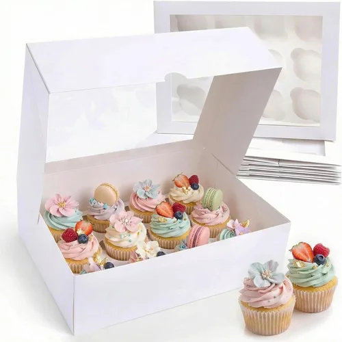 Vista 11 de VGOODALL 12 cajas para cupcakes, 6 soportes para cupcakes de Halloween con ventana, cajas de pastelería negras para cumpleaños, vacaciones