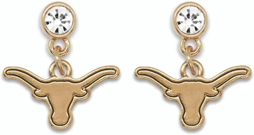 Texas Longhorns Lydia - Pendientes de oro con licencia UT, Oro, No es una piedra preciosa