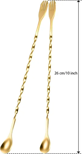 Vista 2 de Boao 8 piezas 25 cm de largo cuchara de bar cóctel cuchara para mezclar larga de acero inoxidable con patrón espiral cóctel agitadores (dorado)