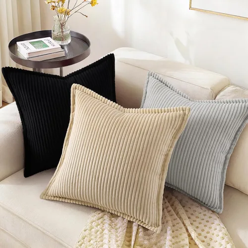 Vista 5 de decorUhome - Juego de 2 fundas de cojín de pana decorativas, suaves, estilo bohemio y rural europeo, para sala, cama, sofá, fundas de cojín a rayas