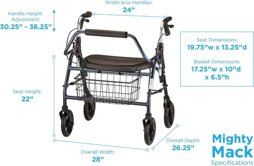 Vista 3 de NOVA Mighty Mack - Andador con ruedas resistente, capacidad de peso de 500 libras, color azul