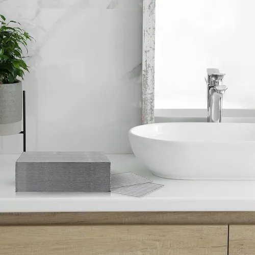 Vista 7 de Whaline Paquete de 100 servilletas desechables a rayas grises y blancas para invitados, paquete de papel a rayas, toalla de mano para boda, baby