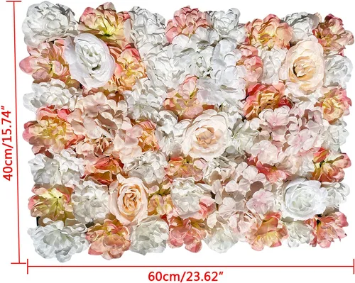 Vista 3 de 5 piezas de flores artificiales para pared, rosas de seda colgantes, juego de paneles de pared de flores, pared romántica de flores champán para 10