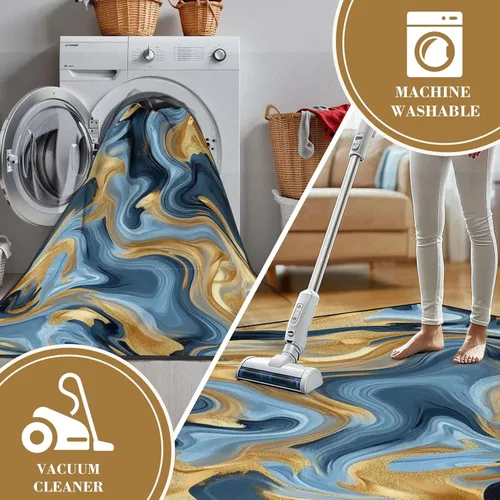Vista 7 de 32"x 48" Boho Area Rugs Marble Texture Seamless Pattern Silver Gold Grey Blue Black Abstract Washable Low Pile Carpet Non Slip Floor Mat Soft for