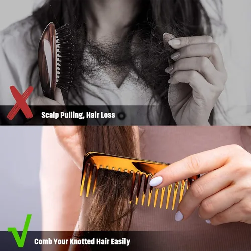 Vista 6 de Patelai Peine de dientes anchos para cabello rizado, húmedo y seco, accesorios desenredantes sin mango (marrón)