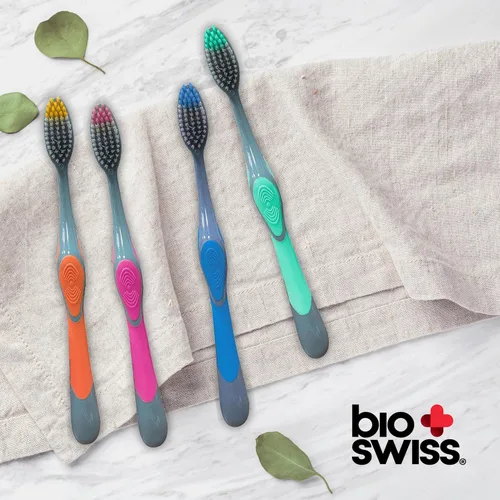 Vista 7 de BioSwiss ErgoFlex - Juego de 12 cepillos de dientes manuales con mango de goma, diseño ergonómico para eliminación de placa y sarro