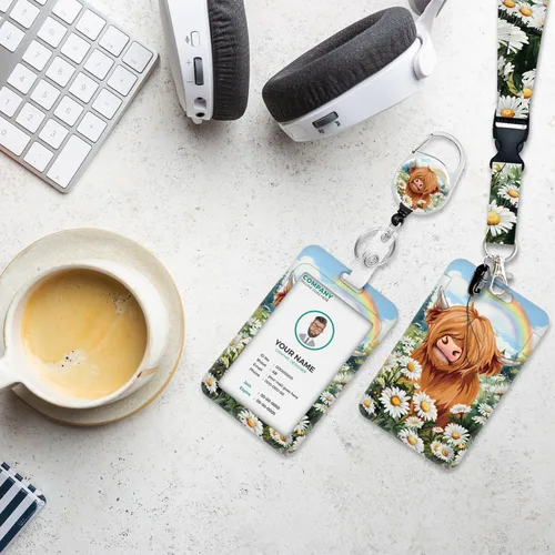 Vista 3 de Soporte para tarjetas de identificación con cordón, cordones de vaca de las tierras altas para insignias de identificación, carretes de insignias