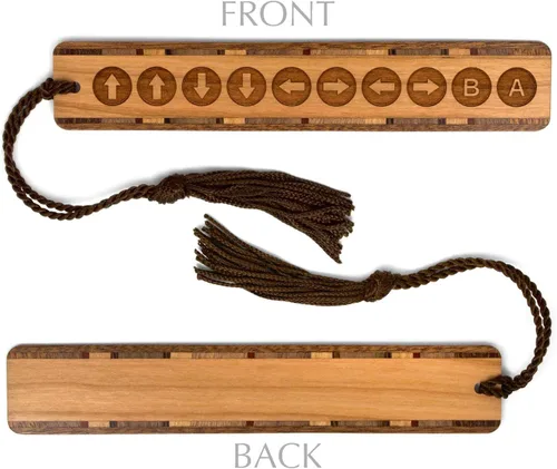 Vista 3 de Marcador de libros de madera grabado hecho a mano con código Konami, también disponible personalizado, fabricado en Estados Unidos