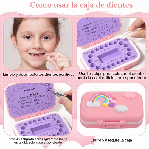 Vista 6 de Soportes de dientes para recuerdo de niños, caja de recuerdo de dientes de bebé, protector de dientes, contenedor de dientes para dientes perdidos