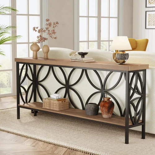 Vista 11 de Tribesigns - Mesa de sofá estrecha de 70.9 pulgadas, mesa de sofá larga industrial detrás del sofá, mesa consola de entrada con almacenamiento