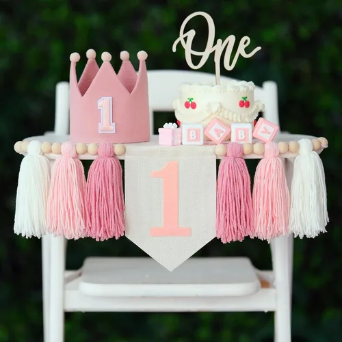 Vista 19 de Decoraciones de fiesta de primer cumpleaños de Mr Onederful para bebé Mr Onederful Bandera para silla alta Corona Topper de pastel Decoraciones