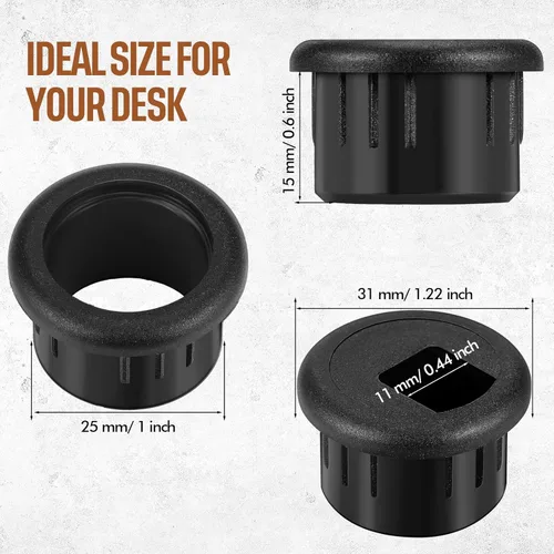 Vista 2 de SATINIOR Paquete de 10 fundas de plástico con ojales de escritorio para organizar cables y cables, tapas organizadoras de cables de escritorio